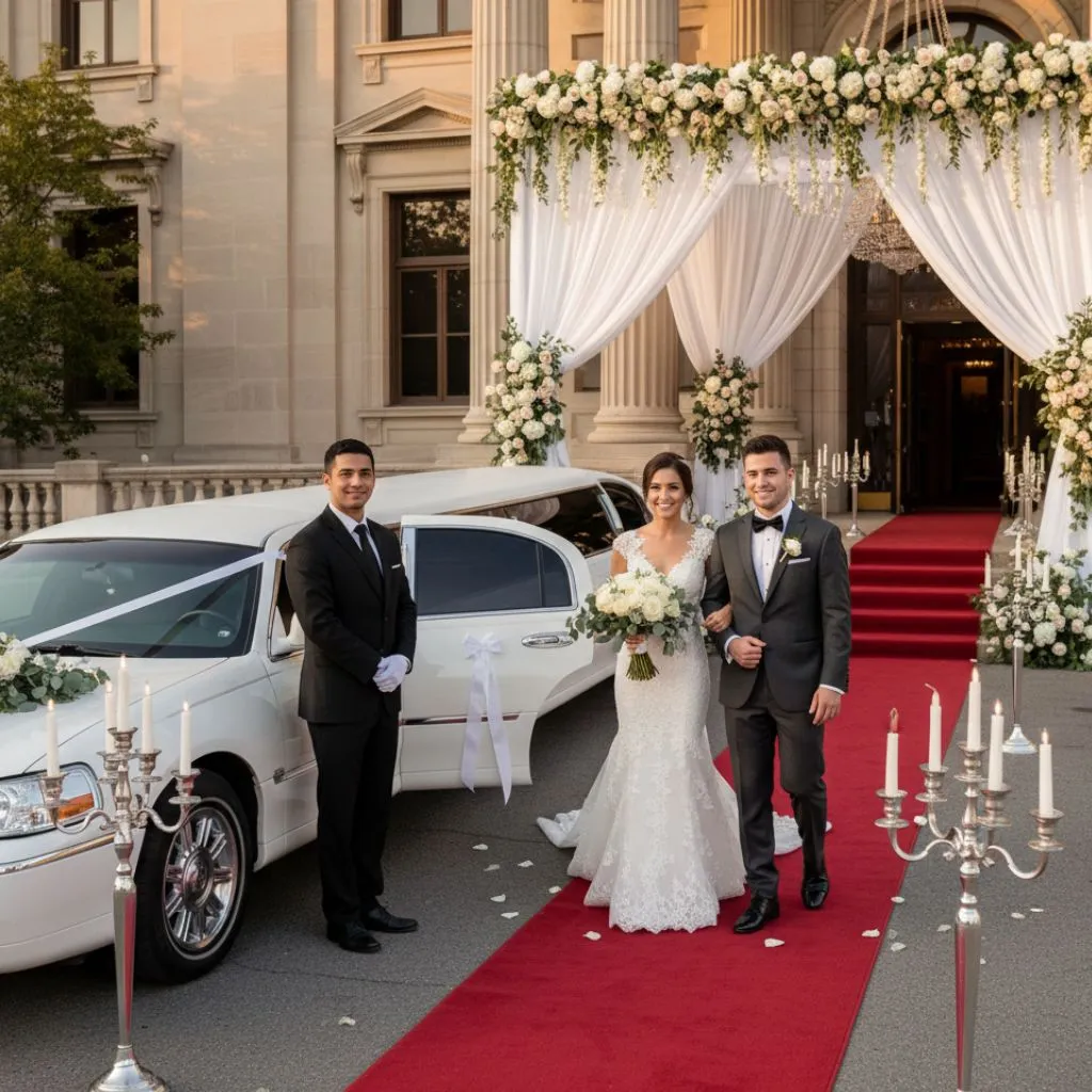 Stretch limousine transporting bridal party to reception in Ajax, Ontario